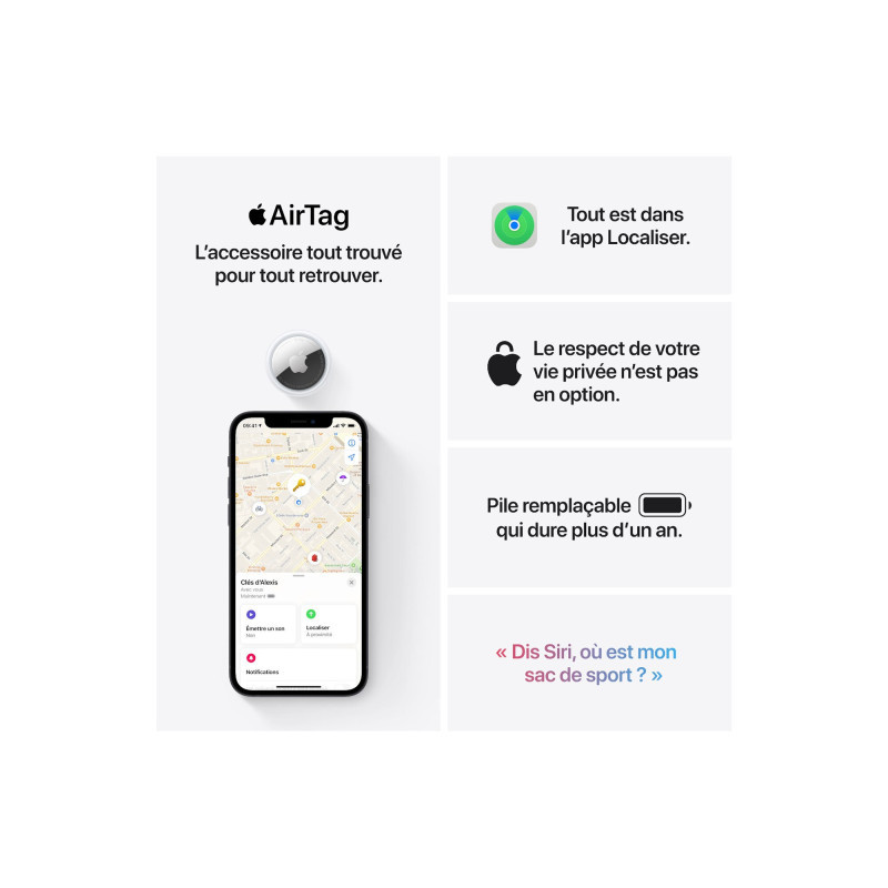 Tracker connecté Apple AirTag (Pack de 4) - Accessoire téléphonie